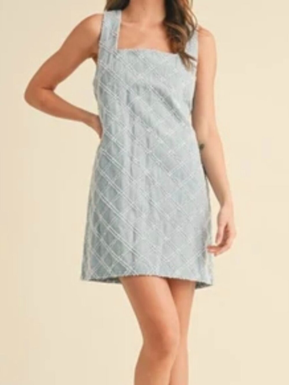 Klesis textured light denim mini dress
